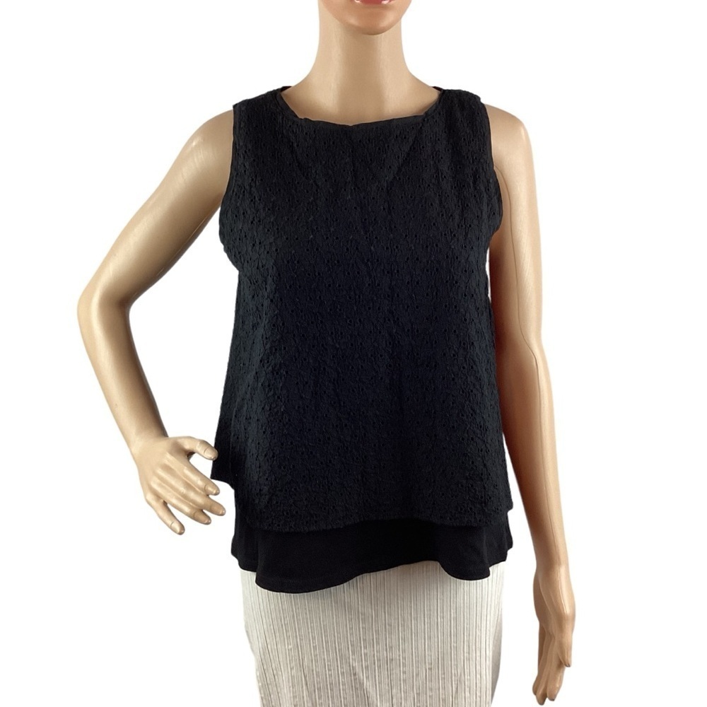 LOFT Layered Eyelet Tank Top Size XS Black